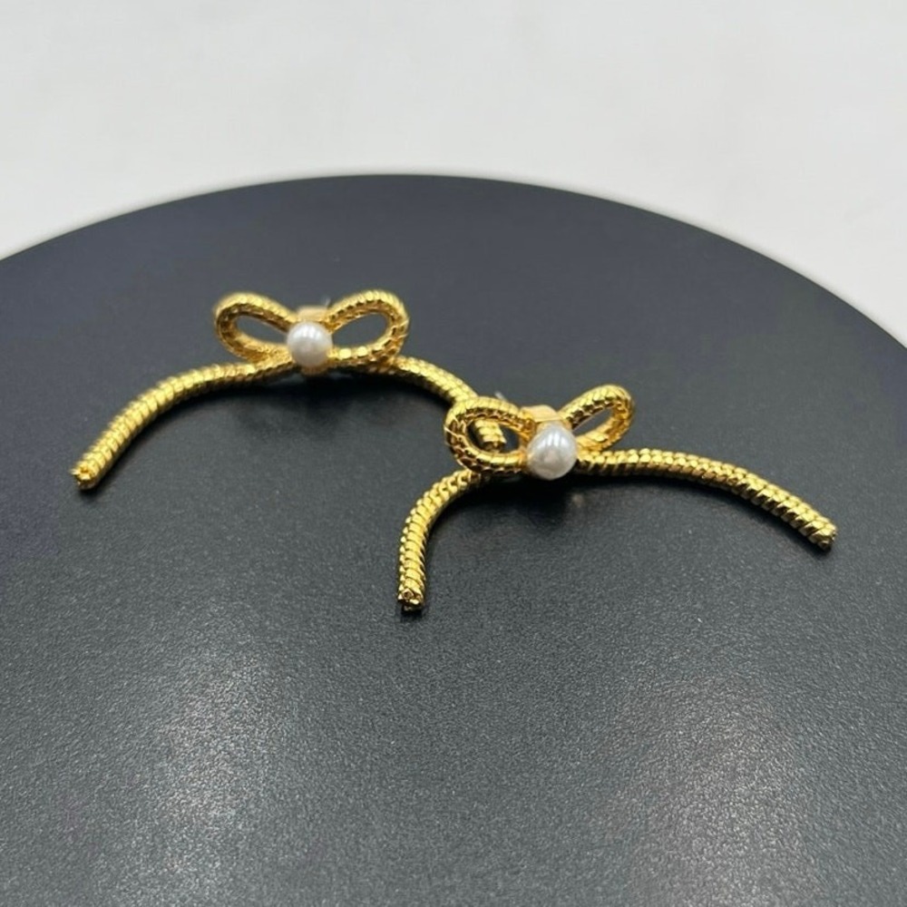 Lele Sadoughi Designer Women's Bow Stud Dangle Pearl Gold Plated‎ Earrings